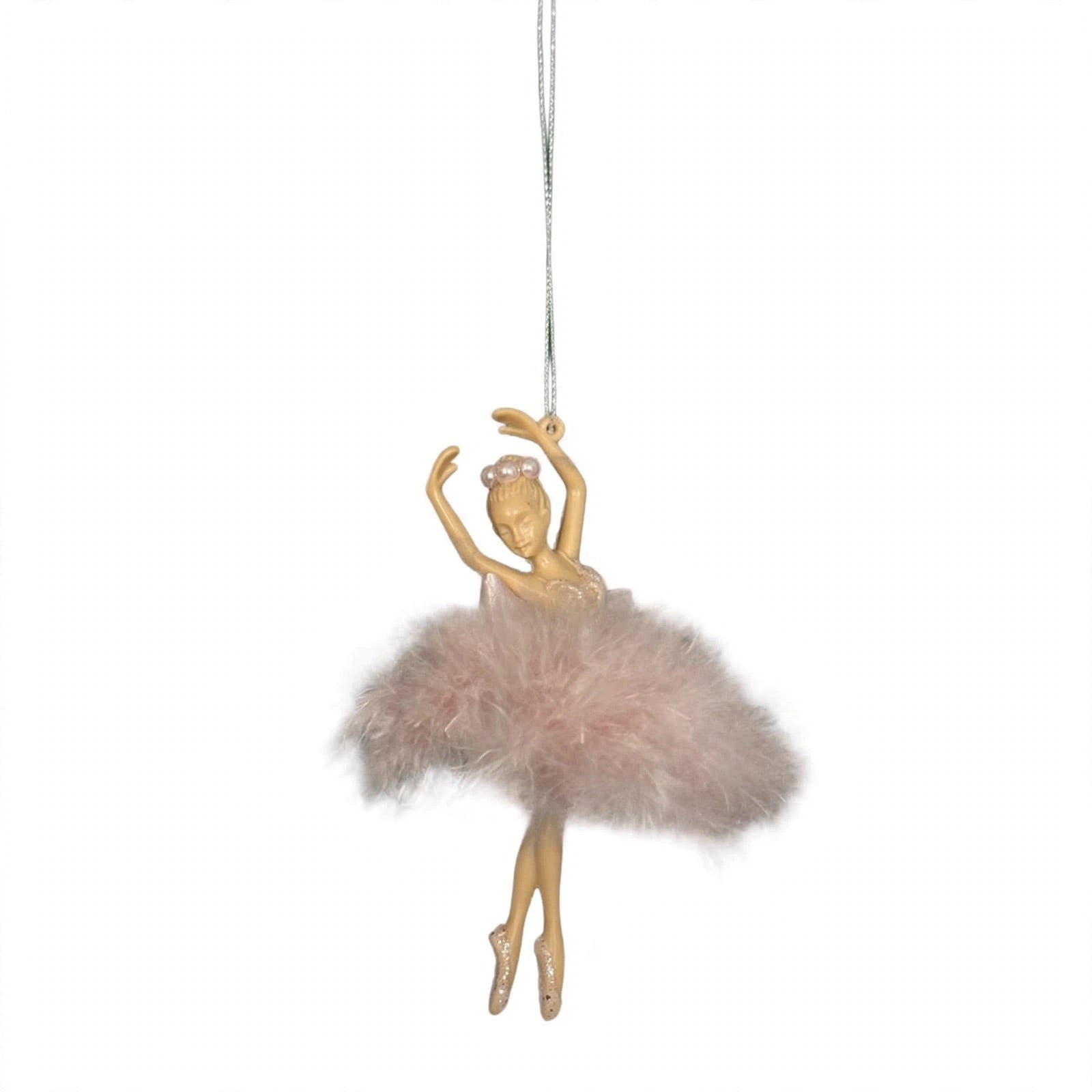 Ballerina di Natale in Abito di Piume, Ornamento Elegante per Albero Natalizio, colore Rosa – ornamenti natalizi Merry Worlds, foto 4